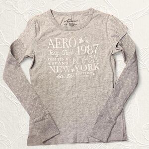 Aeropostale Women’s Gray graphic Layered Long Sleeve Round neck T Shirt Size L